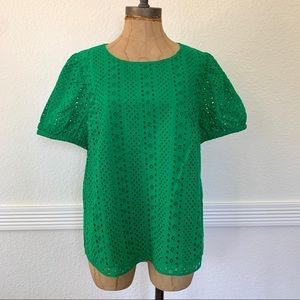 J. Crew Factory Green Eyelet Blouse